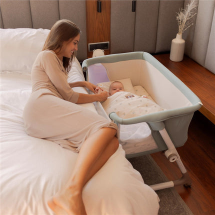 Jane Baby Side Crib + 4 Piece Bedding Set & Safety Mattress, Nature Edition