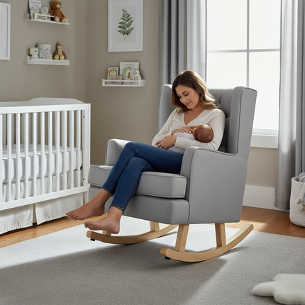 Johnston's Soothe Easy Deluxe Nursery Chair & Rocker – 2-in-1 Nursing & Feeding Chair, Grey