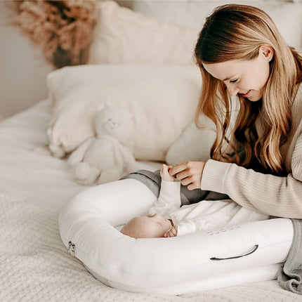 Noordi 2in1 Deluxe Baby Nest & Maternity Pillow with Silver-Ion Cotton, White