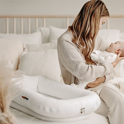 Noordi 2in1 Deluxe Baby Nest & Maternity Pillow with Silver-Ion Cotton, White