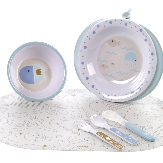 Jane 9-piece Baby Crockery Set with Thermal Dish, Lazuli Blue
