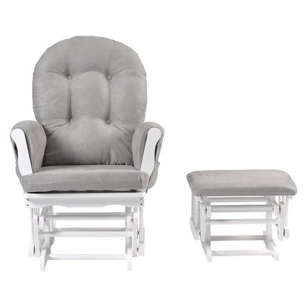 Johnston's Brompton Deluxe Baby Nursing Glider & Footstool – Suedette Comfort with Smooth Glide, White / Grey