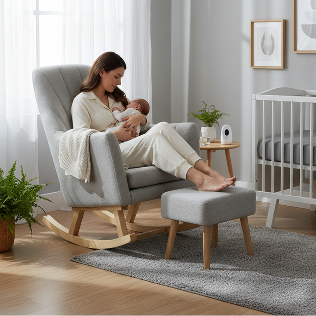 Johnston's Willow Nursing Rocking Chair & Footstool Set – Ergonomic Comfort for Feeding & Relaxing, Grey