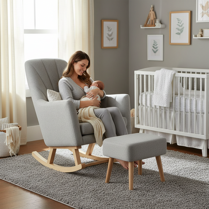 Johnston's Willow Nursing Rocking Chair & Footstool Set – Ergonomic Comfort for Feeding & Relaxing, Grey