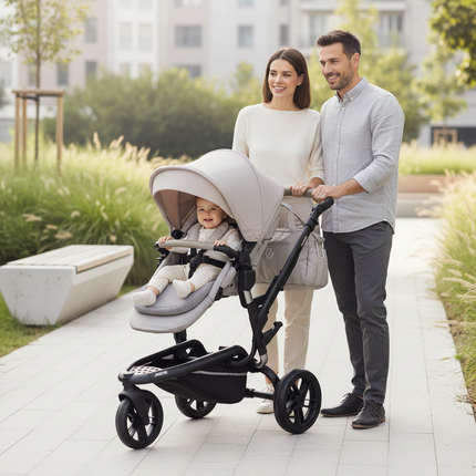 Jané Trider Travel System Bundle with Transporter Plus & Koos R1 i-Size Car Seat, Sand