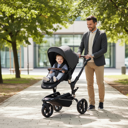 Jané Trider Travel System Bundle with Transporter Plus & Koos R1 i-Size Car Seat, Black