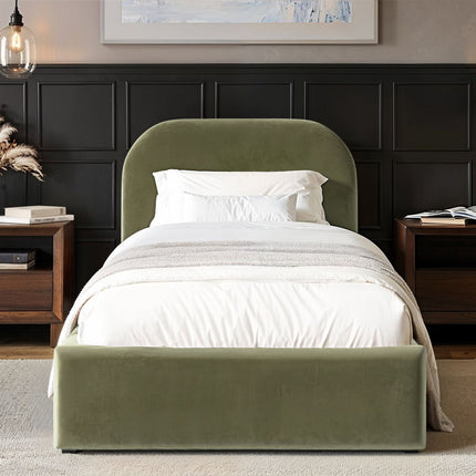Alba Single Ottoman Bed - Khaki Green Velvet