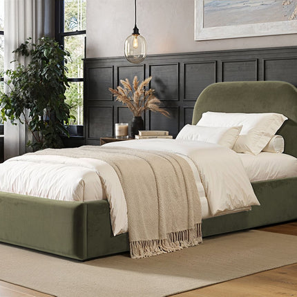 Alba Single Ottoman Bed - Khaki Green Velvet
