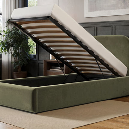 Alba Single Ottoman Bed - Khaki Green Velvet