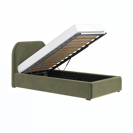 Alba Single Ottoman Bed - Khaki Green Velvet