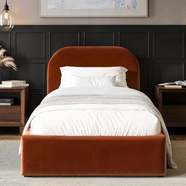 Alba Single Ottoman Bed - Orange Velvet