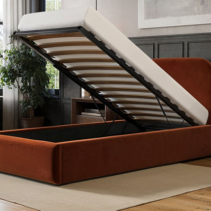 Alba Single Ottoman Bed - Orange Velvet