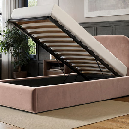Alba Single Ottoman Bed - Pink Velvet