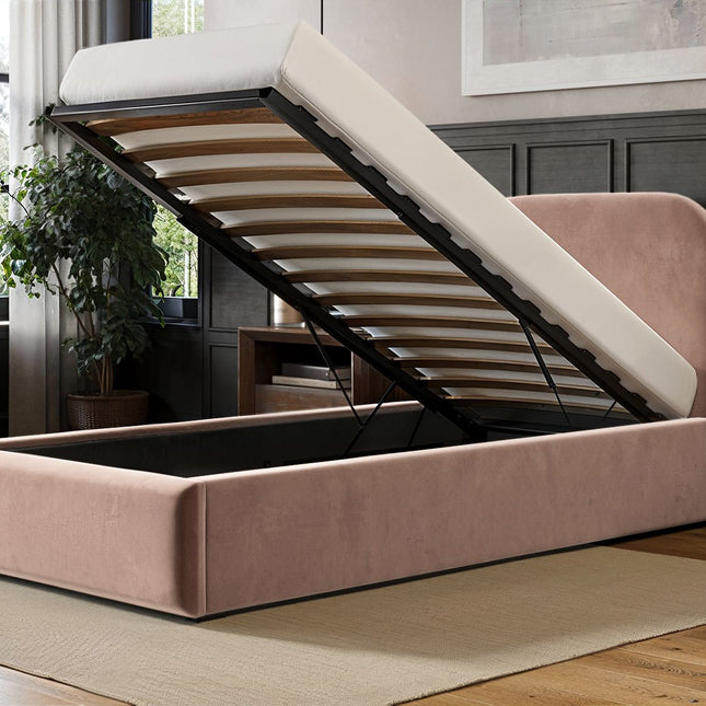 Alba Single Ottoman Bed - Pink Velvet