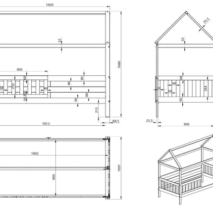 Alisa Solid Wood House Bed White