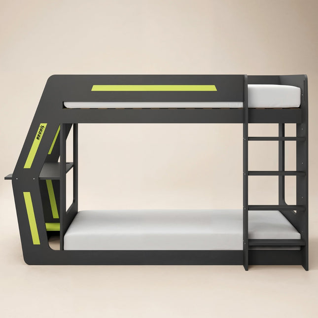 Alister Gaming Bunk Bed with Desk - Charcoal & Green