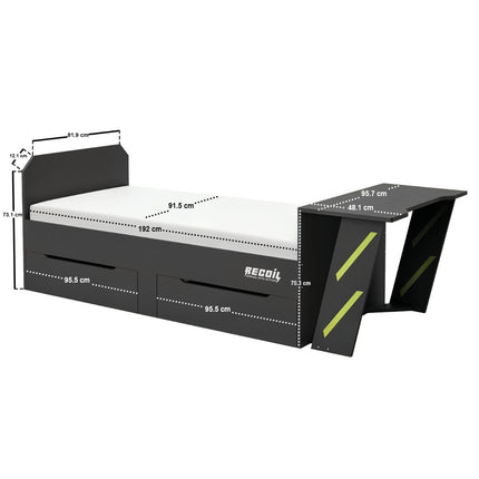 Alister Gaming Single Bed with Desk Charcoal & Green