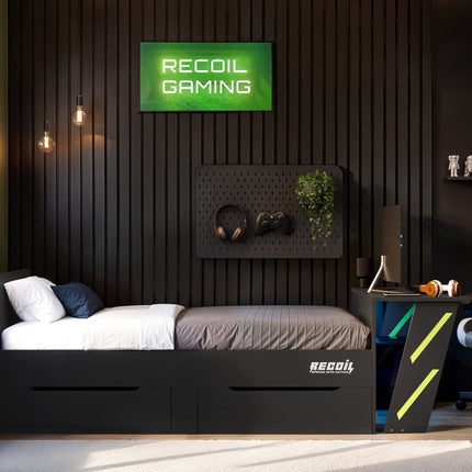 Alister Gaming Single Bed with Desk Charcoal & Green
