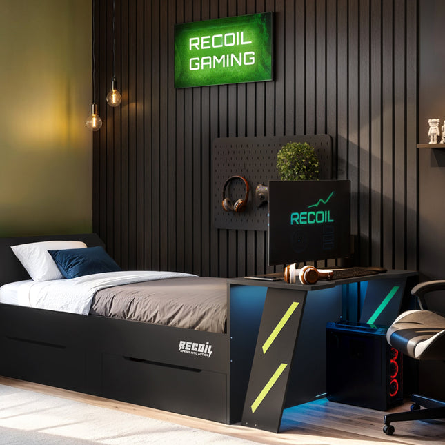 Alister Gaming Single Bed with Desk Charcoal & Green