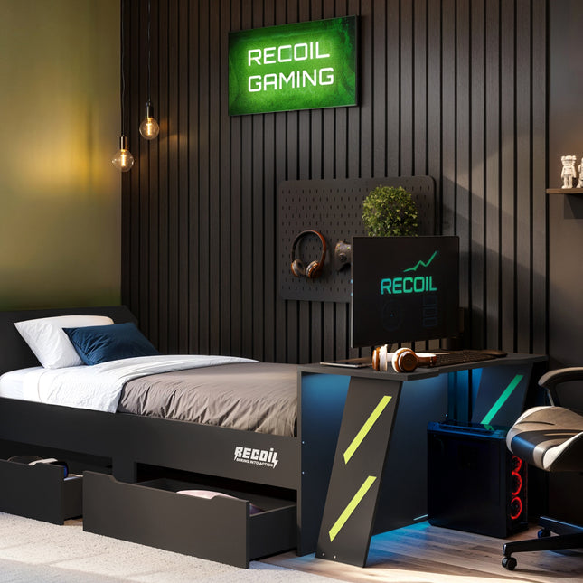 Alister Gaming Single Bed with Desk Charcoal & Green