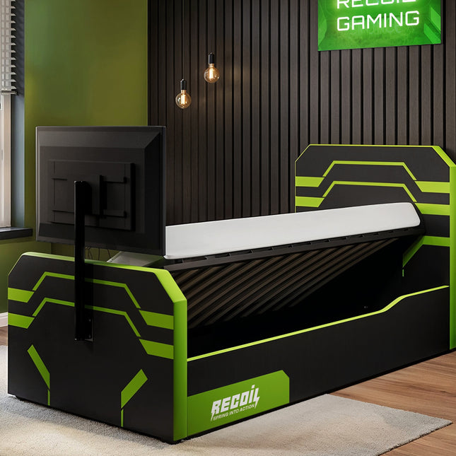 Alister Side Lift TV Ottoman Bed Black & Green Single