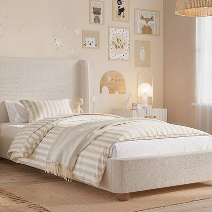 Alma Single Winged Headboard Bed Beige Boucle