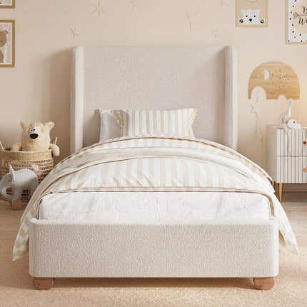 Alma Single Winged Headboard Bed Beige Boucle