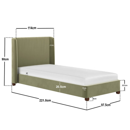 Alma Single Winged Headboard Bed Olive Green Velvet