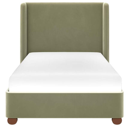 Alma Single Winged Headboard Bed Olive Green Velvet