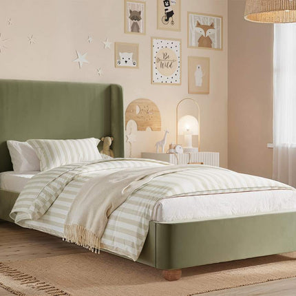 Alma Single Winged Headboard Bed Olive Green Velvet