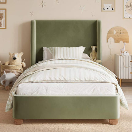 Alma Single Winged Headboard Bed Olive Green Velvet