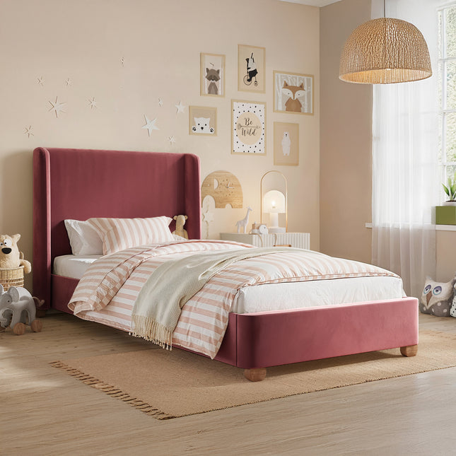 Alma Single Winged Headboard Bed Pink Velvet