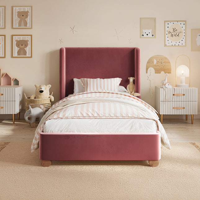 Alma Single Winged Headboard Bed Pink Velvet