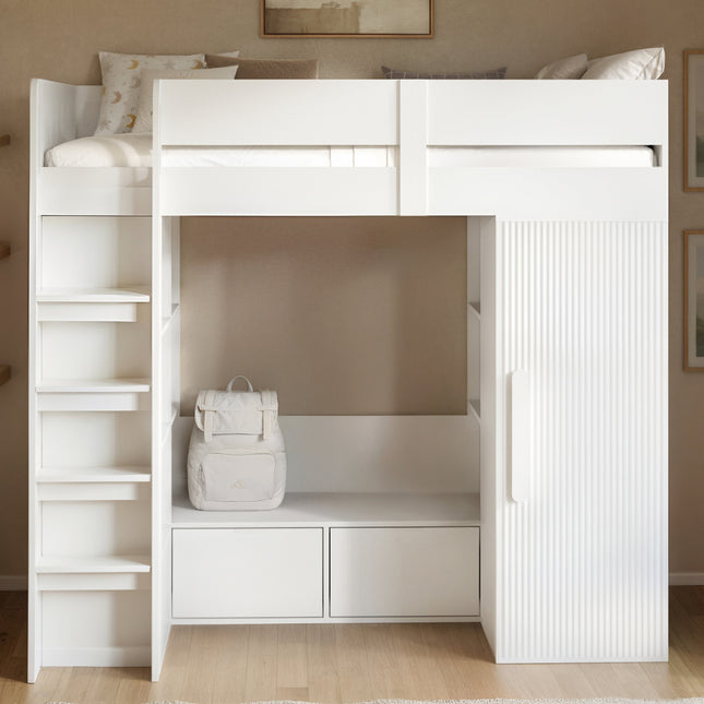 Aspen Ribbed High Sleeper with Storage & Wardrobe White