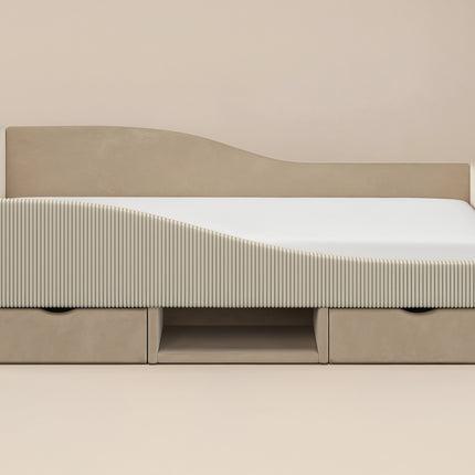 Aubrey Beige Velvet Storage Low Sleeper Bed with Beige Cord