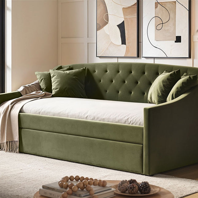 Aurora Daybed with Trundle Khaki Green Velvet