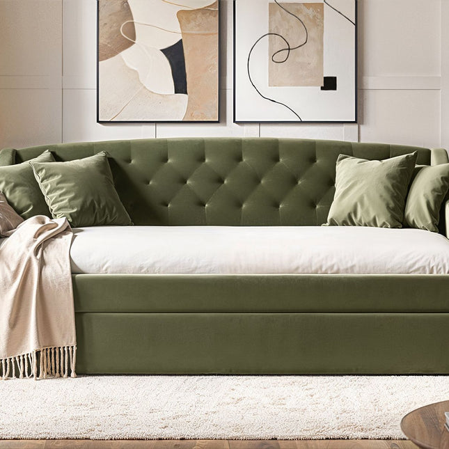 Aurora Daybed with Trundle Khaki Green Velvet