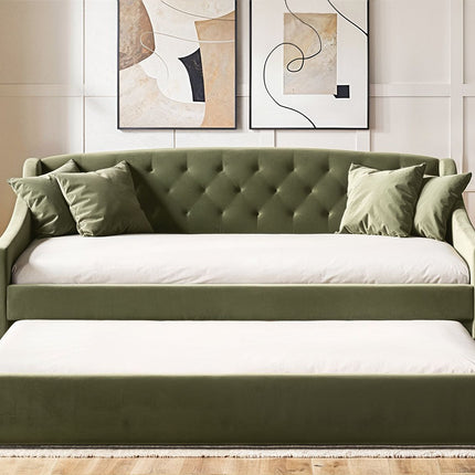 Aurora Daybed with Trundle Khaki Green Velvet