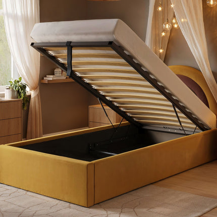 Ava Single Ottoman Bed Mustard Velvet