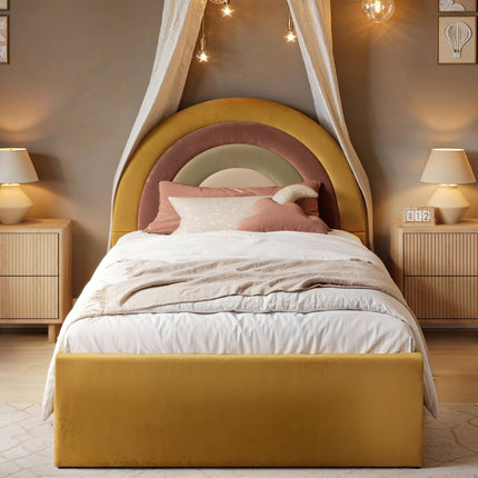 Ava Single Ottoman Bed Mustard Velvet