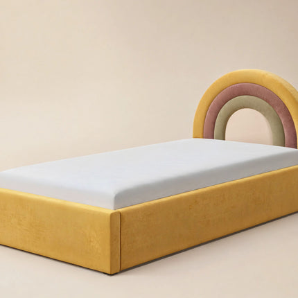 Ava Single Ottoman Bed Mustard Velvet
