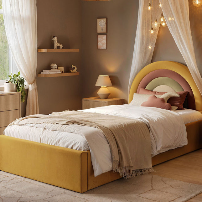 Ava Single Ottoman Bed Mustard Velvet