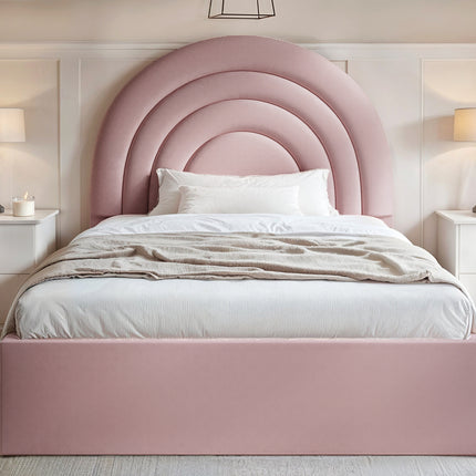 Ava Small Double Ottoman Bed Pink Velvet