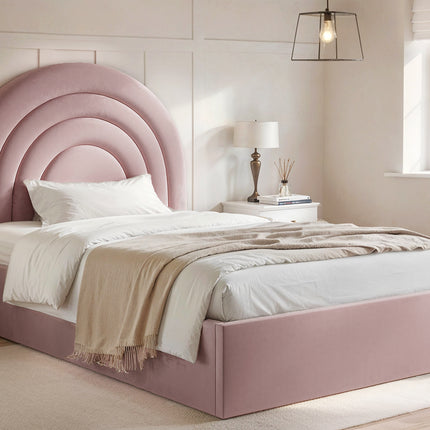 Ava Small Double Ottoman Bed Pink Velvet