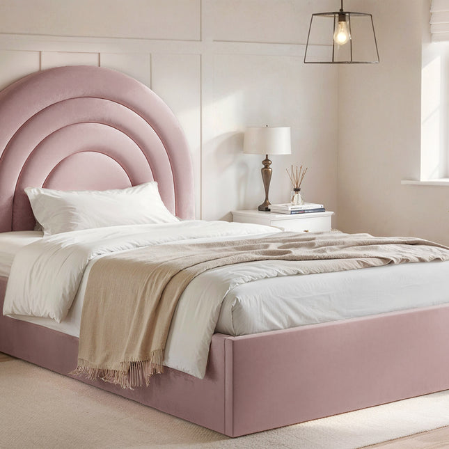 Ava Small Double Ottoman Bed Pink Velvet
