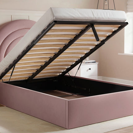 Ava Small Double Ottoman Bed Pink Velvet