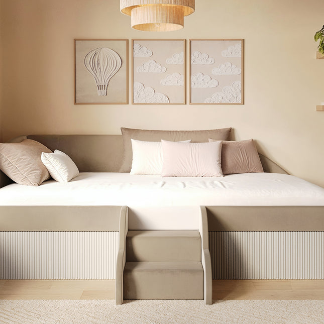 Aviana Beige Velvet Low Sleeper Bed with Beige Cord