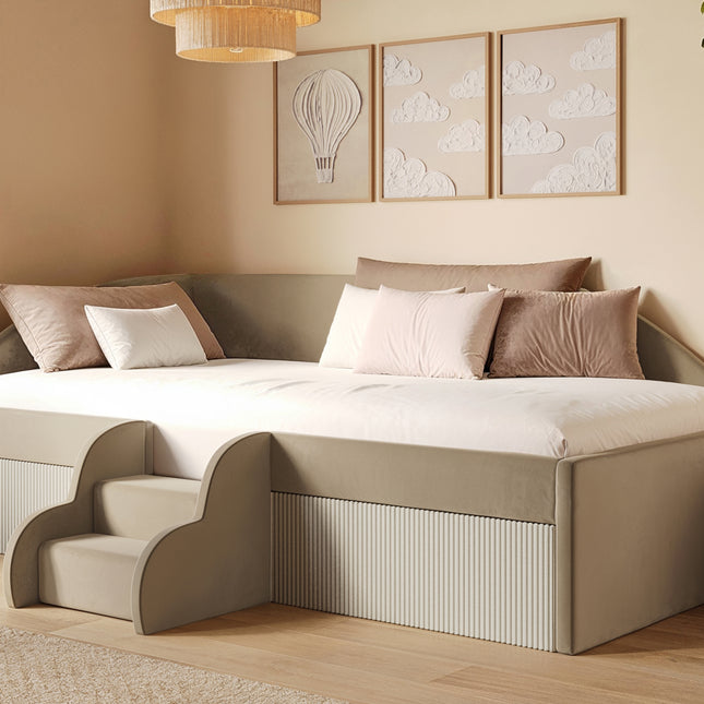 Aviana Beige Velvet Low Sleeper Bed with Beige Cord
