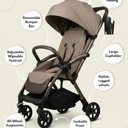 Venture Avio Compact Travel Baby Stroller - Truffle