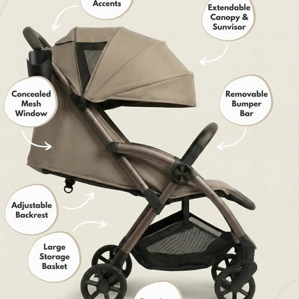 Venture Avio Compact Travel Baby Stroller - Truffle